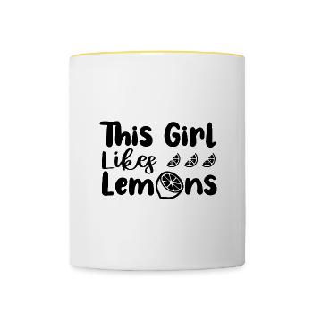 Fille aime le jus de citron d'été Agrumes - Mug contrasté - blanc/jaune - Devant