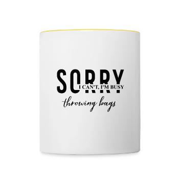 Busy Throwing Bags Hobby Sack Tossing Funny - Mug contrasté - blanc/jaune - Devant