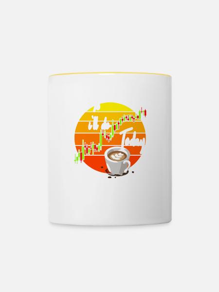 Kaffee und Trading - Tasse zweifarbig - Weiß/Gelb