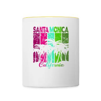 Vintage Santa Monica California Palmen - Tasse zweifarbig - Weiß/Gelb - Vorne