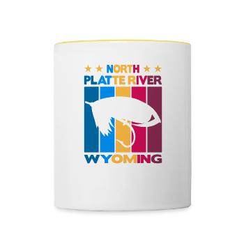 North Platte River Wyoming Pêche à la mouche - Mug contrasté - blanc/jaune - Devant