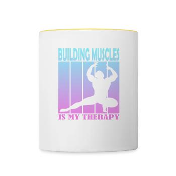 Building Muscles is My Therapy - Contrasting Mug - white/yellow - Front