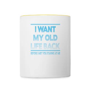 Je veux retrouver mon ancienne vie - Mug contrasté - blanc/jaune - Devant