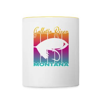 Gallatin River Montana Pêche à la mouche - Mug contrasté - blanc/jaune - Devant