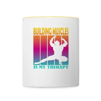 Building Muscles is My Therapy - Contrasting Mug - white/yellow - Front