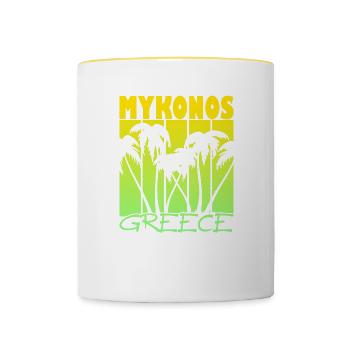 Mykonos Grèce Coucher de soleil - Mug contrasté - blanc/jaune - Devant