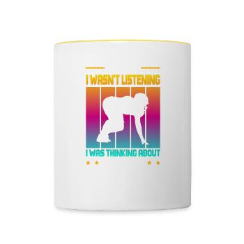 Wasn't Listening was thinking about Football - Tasse zweifarbig - Weiß/Gelb - Vorne