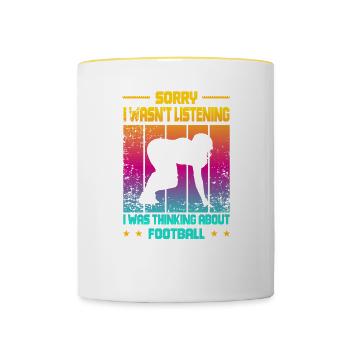 Wasn't Listening was thinking about Football - Tasse zweifarbig - Weiß/Gelb - Vorne