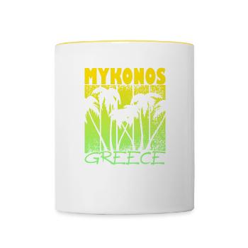 Mykonos Grèce Coucher de soleil - Mug contrasté - blanc/jaune - Devant
