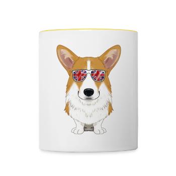 Welsh Corgi UK Sunglasses I English Flag I Union - Tasse zweifarbig - Weiß/Gelb - Vorne