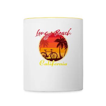 Long Beach California Fahrrad - Tasse zweifarbig - Weiß/Gelb - Vorne