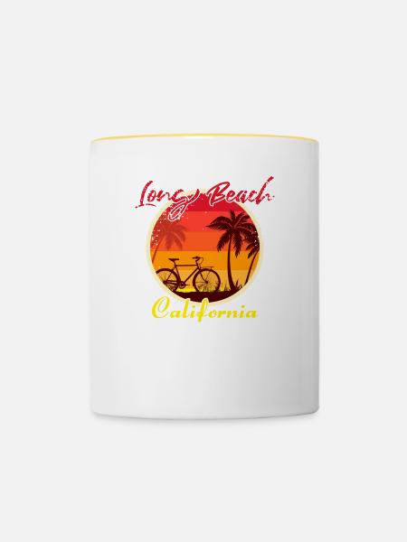 Long Beach California Fahrrad - Tasse zweifarbig - Weiß/Gelb