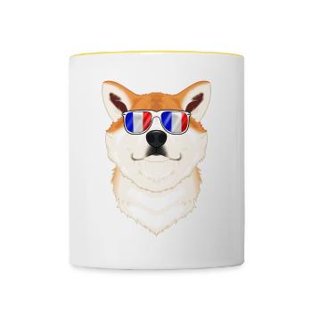 Akita Inu France Sunglasses I French Flag - Tasse zweifarbig - Weiß/Gelb - Vorne