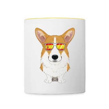 Welsh Corgi I Spain Sunglasses I Spanish Flag - Tasse zweifarbig - Weiß/Gelb - Vorne