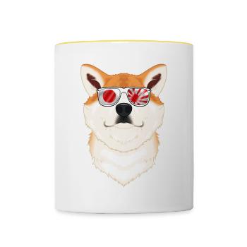 Akita Inu Japan Sunglasses I Japanese Flag - Tasse zweifarbig - Weiß/Gelb - Vorne