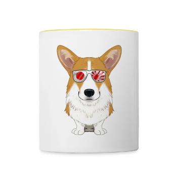 Welsh Corgi Japan Sunglasses I Japanese Flag - Tasse zweifarbig - Weiß/Gelb - Vorne
