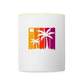 Santa Monica California Sonnenuntergang - Tasse zweifarbig - Weiß/Gelb - Vorne