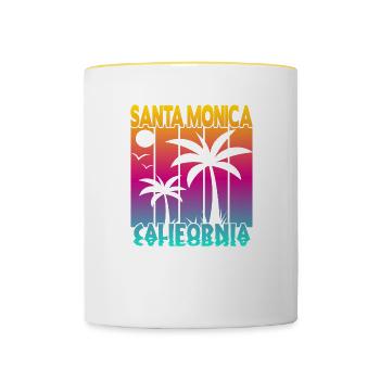 Santa Monica California Sonnenuntergang - Tasse zweifarbig - Weiß/Gelb - Vorne