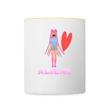 I love aliens - Contrasting Mug - white/yellow - Front