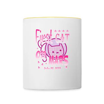 Premier chat sur Mars - Mug contrasté - blanc/jaune - Devant