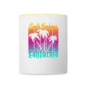 Vintage Santa Barbara Coucher de soleil - Mug contrasté - blanc/jaune - Devant