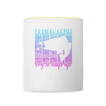 Je sais que je pêche comme une fille - Mug contrasté - blanc/jaune - Devant