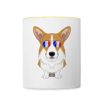 Welsh Corgi France Sunglasses I French Flag - Tasse zweifarbig - Weiß/Gelb - Vorne
