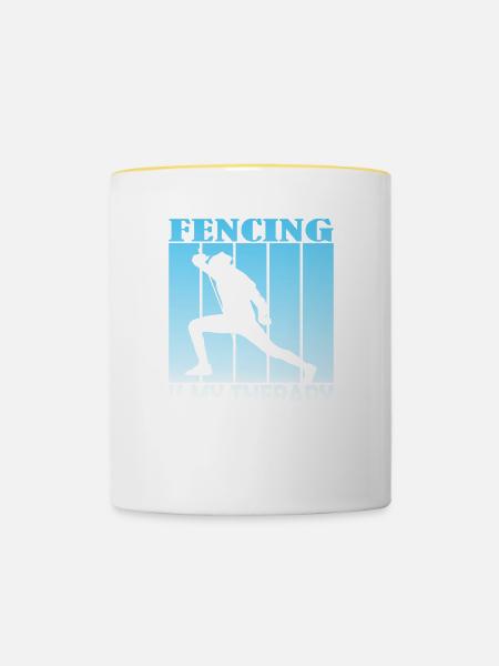 fencing is my therapy - Tasse zweifarbig - Weiß/Gelb