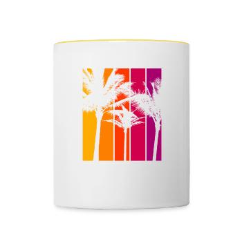 Vintage Palm Trees Beach Sunset - Contrasting Mug - white/yellow - Front