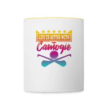 Life is better with Camogie - Tasse zweifarbig - Weiß/Gelb - Vorne