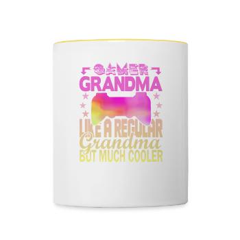 Grand-mère joueuse - Mug contrasté - blanc/jaune - Devant
