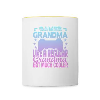 Grand-mère joueuse - Mug contrasté - blanc/jaune - Devant