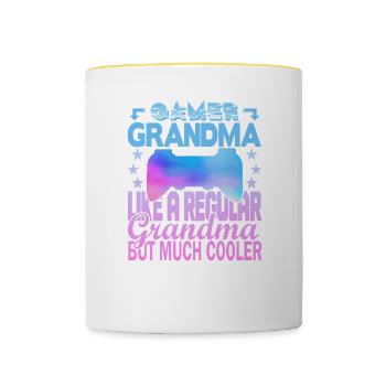Grand-mère joueuse - Mug contrasté - blanc/jaune - Devant