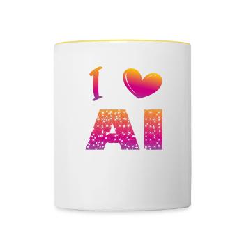 J’aime l’IA - Mug contrasté - blanc/jaune - Devant