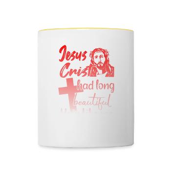 Lange Haare Christ Christliches Design - Tasse zweifarbig - Weiß/Gelb - Vorne