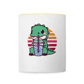 Dinosaurier trinkt Bubble Tea - Tasse zweifarbig - Weiß/Gelb - Vorne