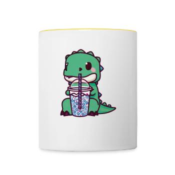 Dinosaurier trinkt Bubble Tea - Tasse zweifarbig - Weiß/Gelb - Vorne