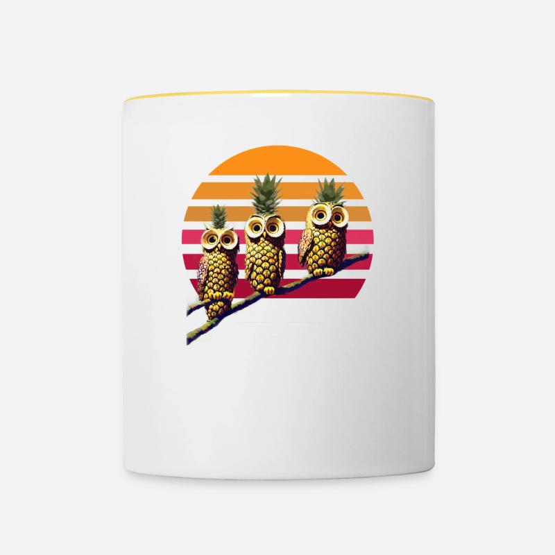 Ananas Eulen - Tasse zweifarbig - Weiß/Gelb