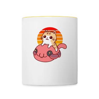 Katze reitet einen Blobfisch - Tasse zweifarbig - Weiß/Gelb - Vorne