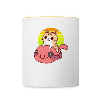 Katze reitet einen Blobfisch - Tasse zweifarbig - Weiß/Gelb - Vorne