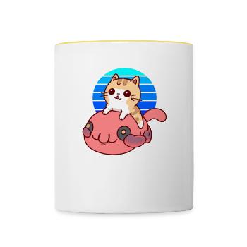 Katze reitet einen Blobfisch - Tasse zweifarbig - Weiß/Gelb - Vorne
