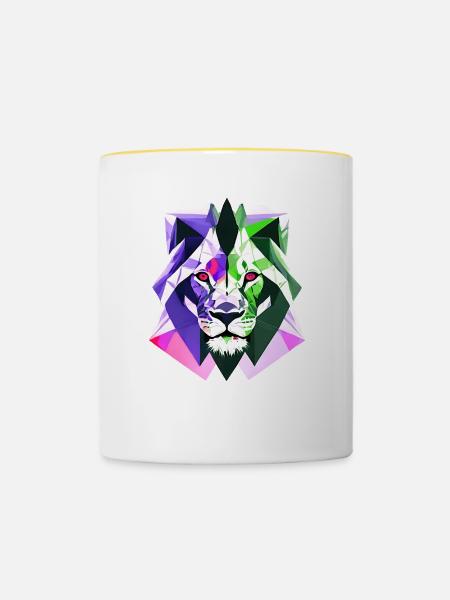 Polygon Löwe - Tasse zweifarbig - Weiß/Gelb