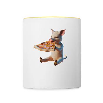 Piggy in Paradise Pizza - Mug contrasté - blanc/jaune - Devant