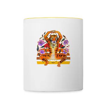 Yoga Tiger liebt Blumen - Tasse zweifarbig - Weiß/Gelb - Vorne