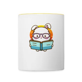 Bücherwurm-Hase - Tasse zweifarbig - Weiß/Gelb - Vorne