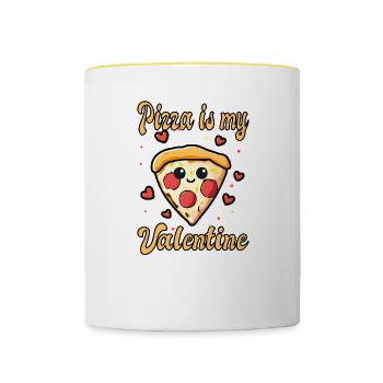 Pizza is my Valentine - Contrasting Mug - white/yellow - Front