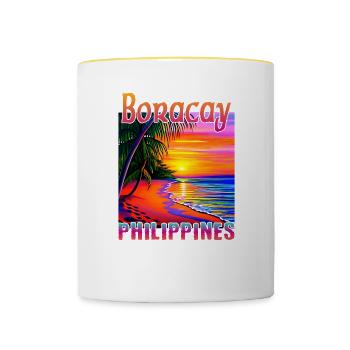 Boracay Philippines Coucher de soleil - Mug contrasté - blanc/jaune - Devant