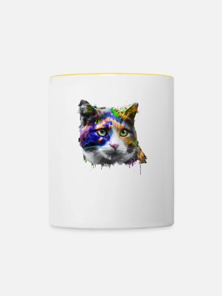 Künstlerische Katze - Tasse zweifarbig - Weiß/Gelb