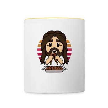 Jesus liebt Corndogs - Tasse zweifarbig - Weiß/Gelb - Vorne