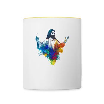 Jésus coloré - Mug contrasté - blanc/jaune - Devant